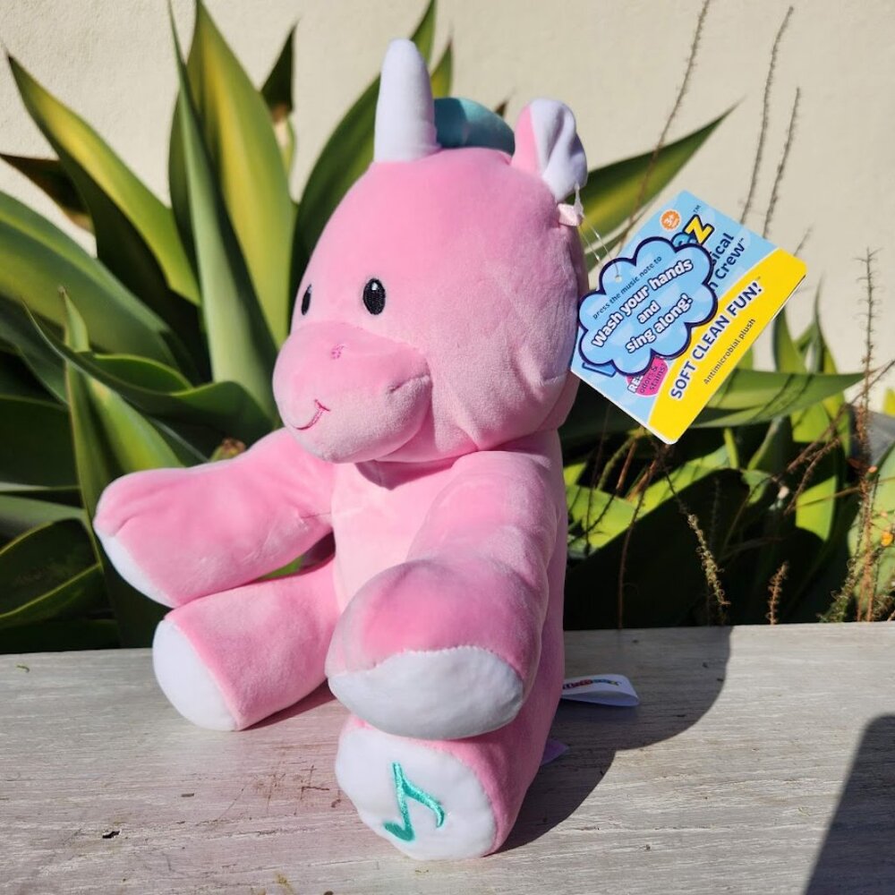 NEW 11" Wellobeez Dragon Unicorn Pink Plush Antimicrobial Musical Toy Get Well H